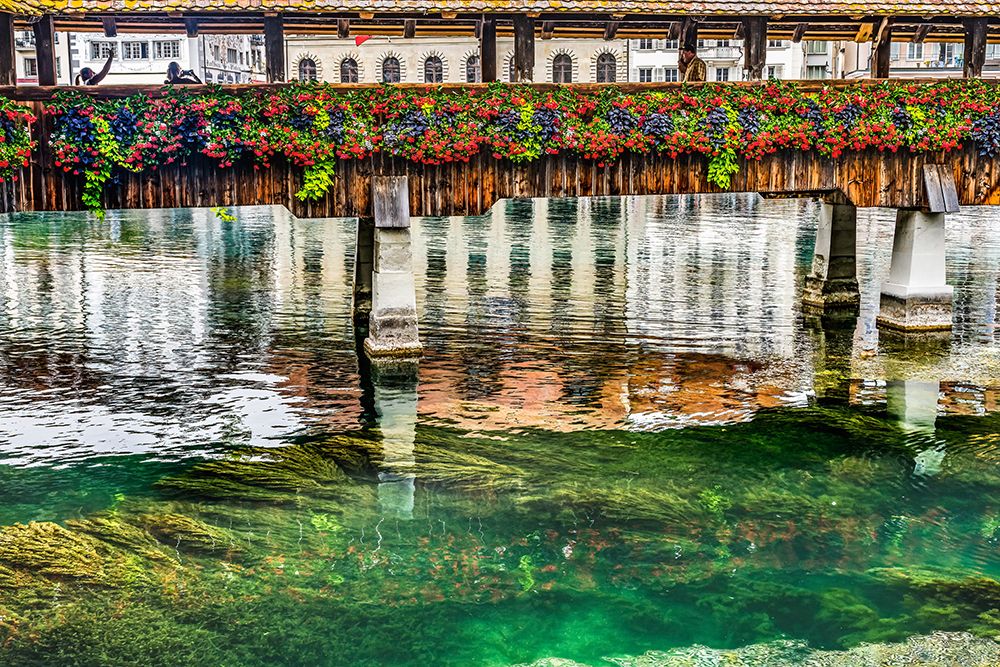 Kapellbrucke over Reuss River-Lucerne-Switzerland. Built in 1365 almost burned down in 1993.